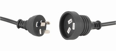 GPO (AS3112) 10A plug - GPO (AS3112) 10A socket, Black lead