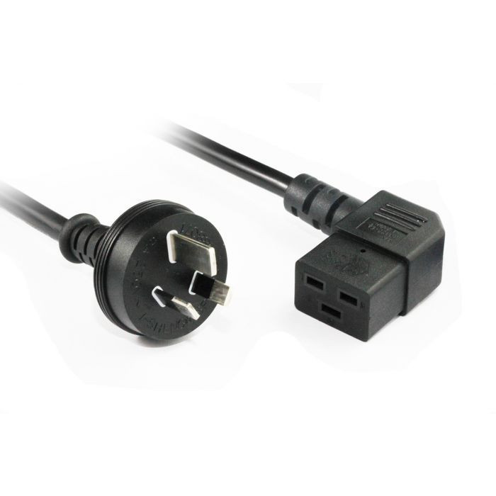 GPO 15A plug - IEC C19 16A 'Right Hand' socket (1.5mm2) Black lead